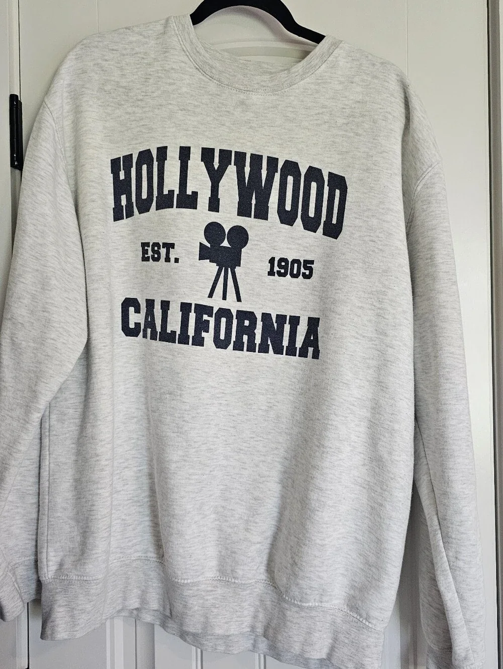 Crewneck Sweatshirt - Light Gray with Navy Hollywood Graphic